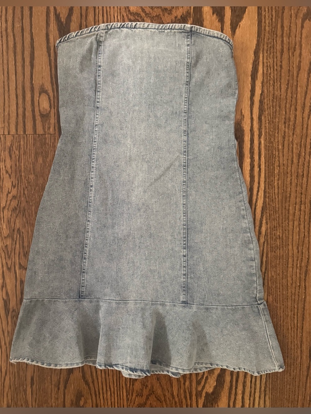 Blue Blush Strapless Light Wash Denim Ruffle-Hem Dress